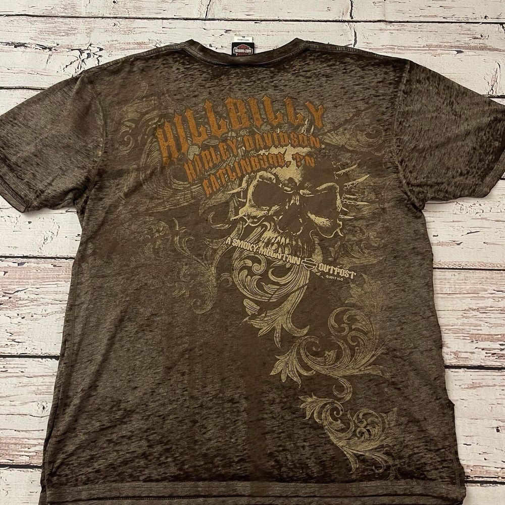Harley Davidson Motor Cycles Mens Heather Brown‎ Biker Hillbilly Shirt Size XL - Picture 8 of 10